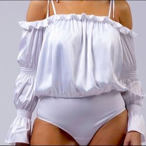 NWT! Silky White Off Shoulder Bodysuit Top